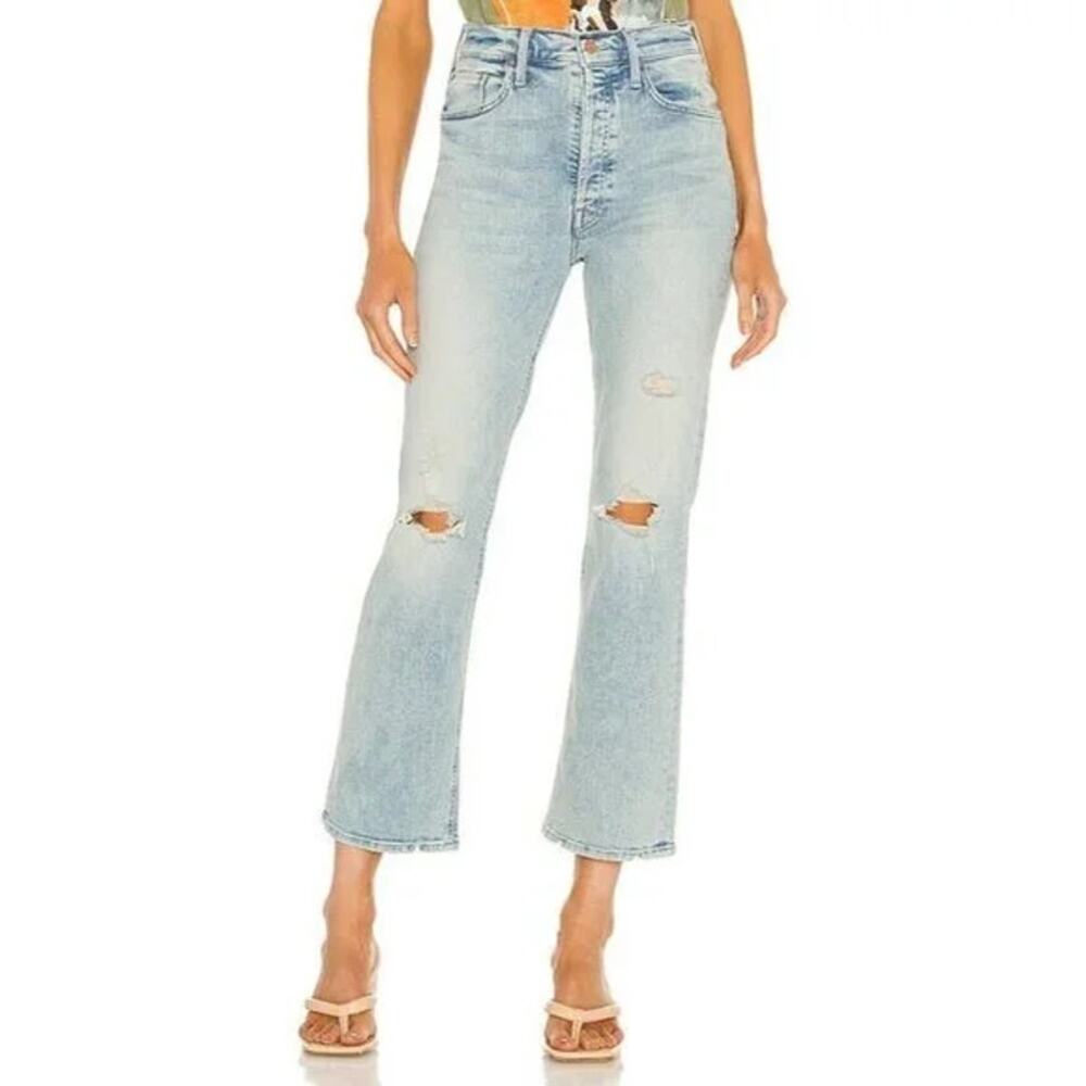 MOTHER The Tripper Jeans Cut Flowers Blue Distressed Denim Size 26